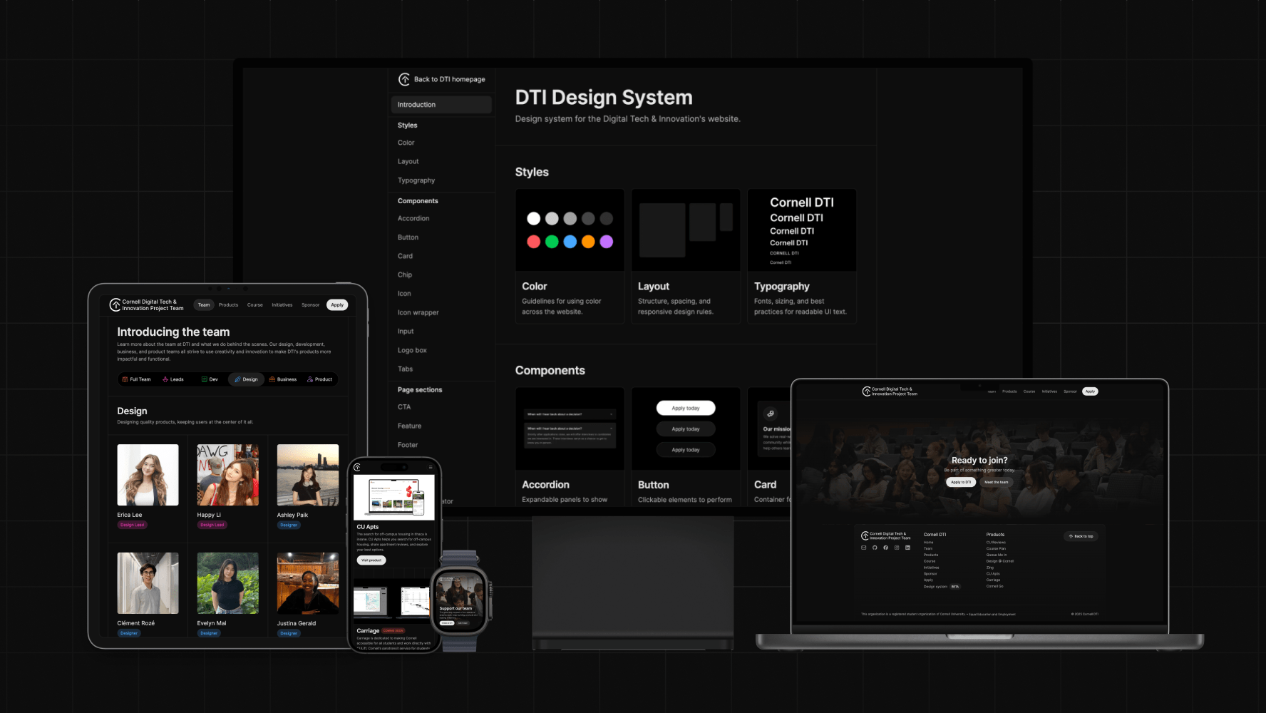 Various devices from phones to laptops showing the DTI website