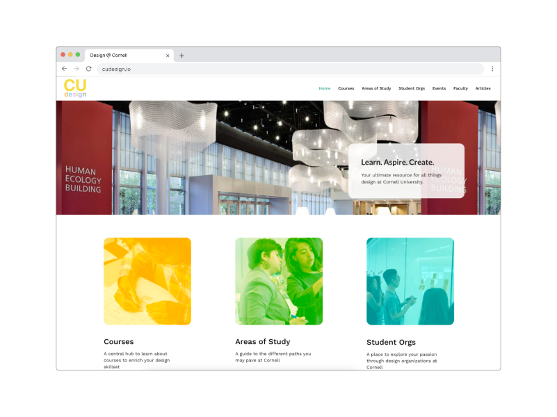 A browser displaying the hero section of the Design @ Cornell website